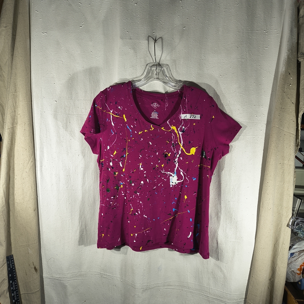 Timothy Designs Women's XL Fuchsia S Sl V Neck Tee W/Unique Street Wear Art Dsgn